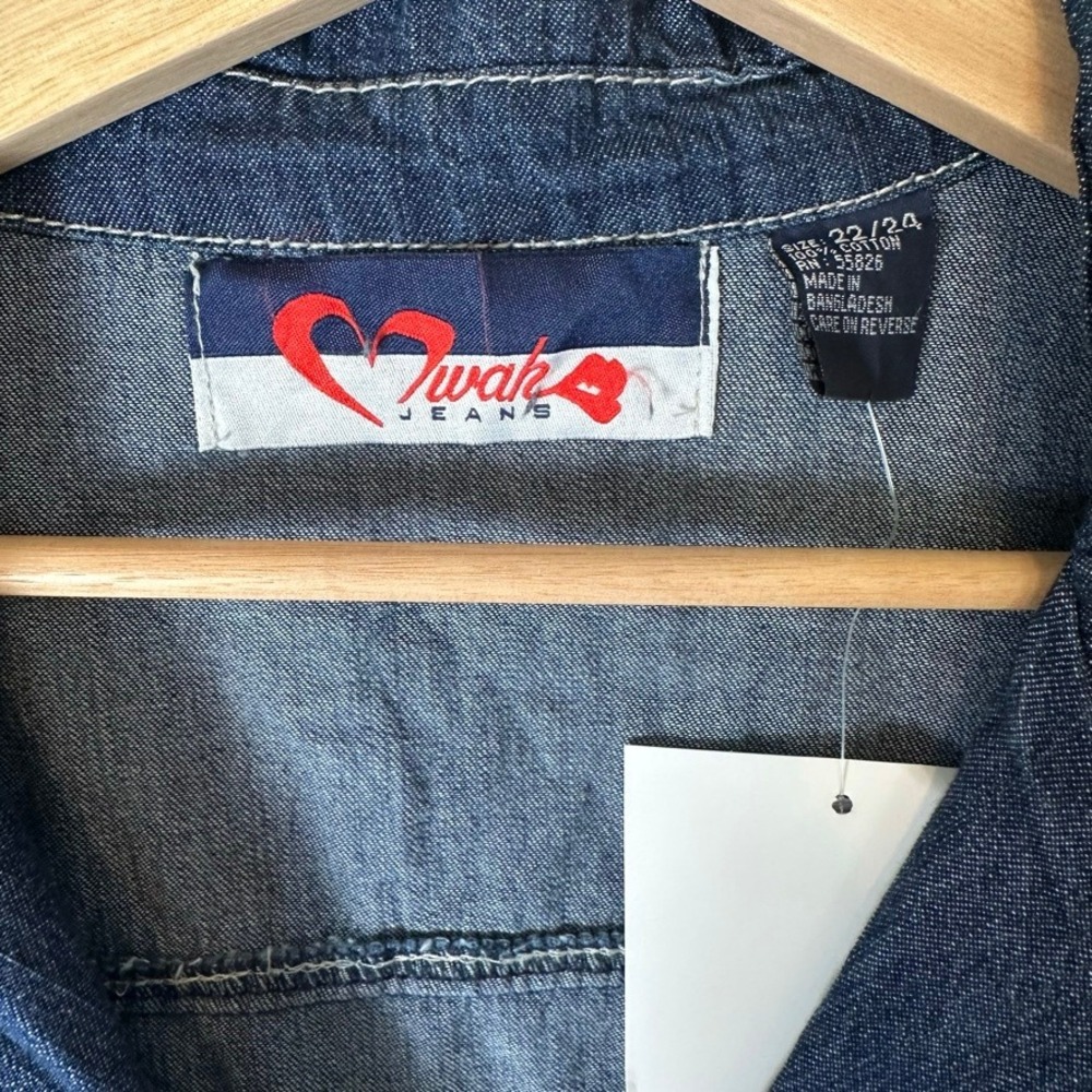 VTG Mwah Jeans Y2K Denim Safari Jacket Short Sleeve Utility Top Plus‎ Size 22/24 - Picture 2 of 6